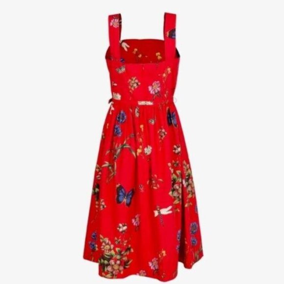 $2,390 NEW OSCAR DE LA RENTA STUNNING RED FLORAL MIDI  RUNWAY DRESS US 10 - Picture 9 of 11